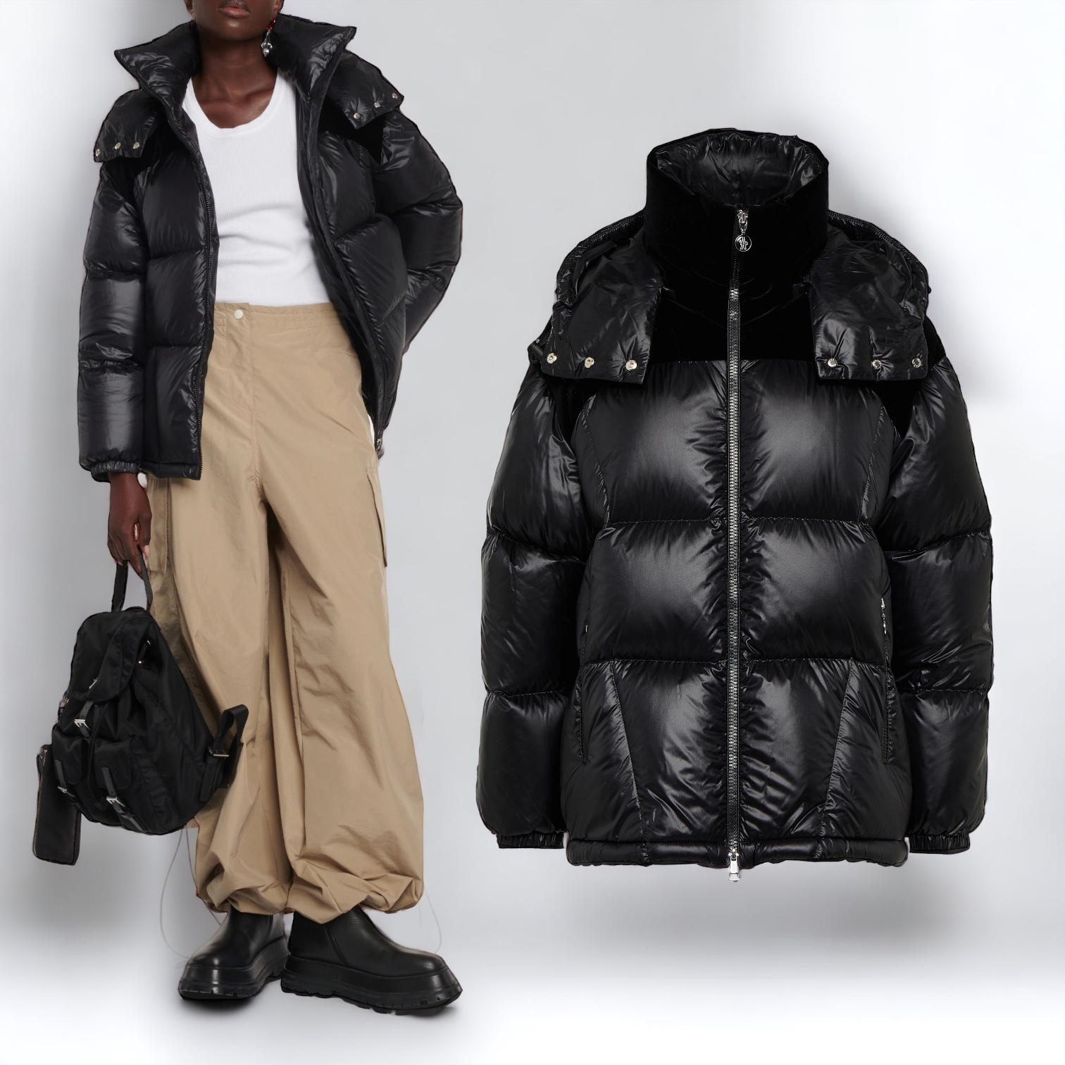 【代購】Moncler Meandre 短版白鵝絨連帽羽絨外套｜女款｜黑色