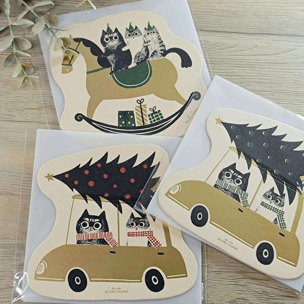 大芝麻小花生．手工絹印聖誕卡 共三款