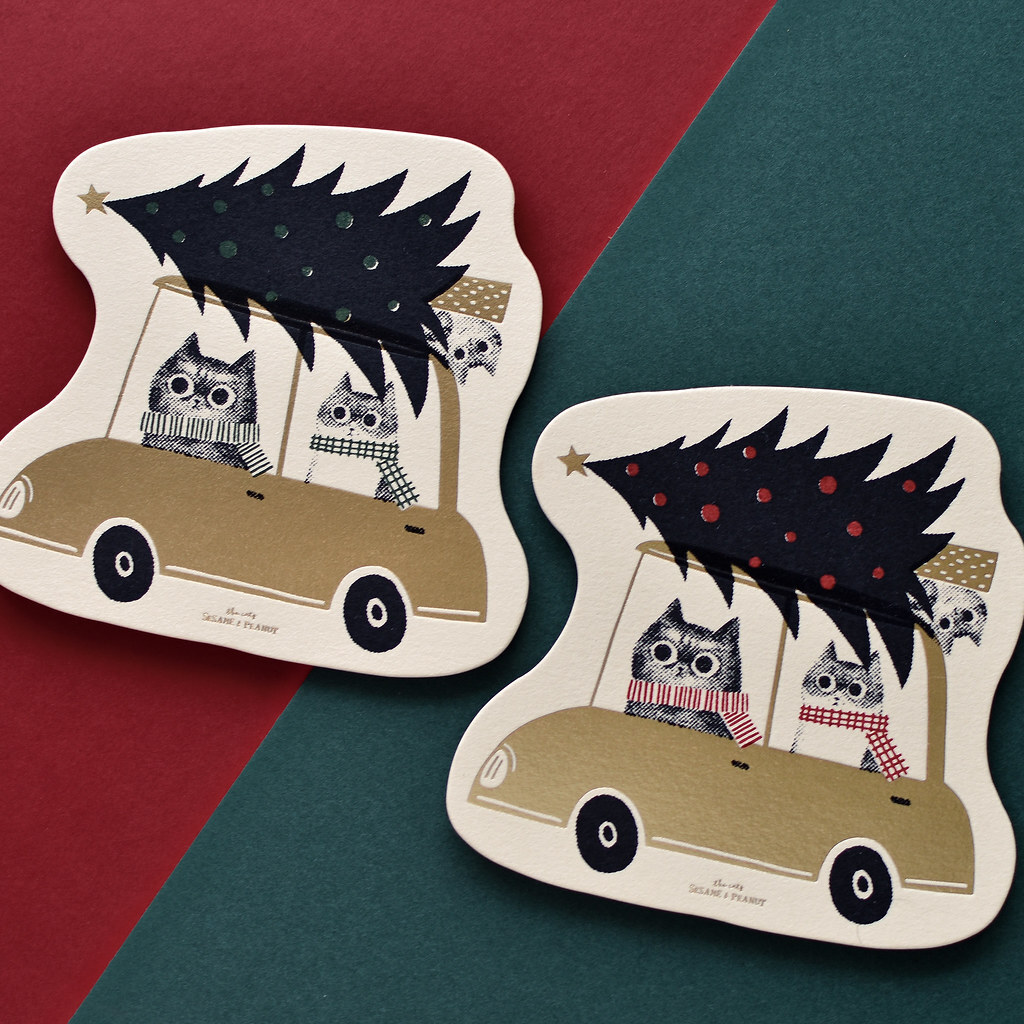 大芝麻小花生．手工絹印聖誕卡 共三款