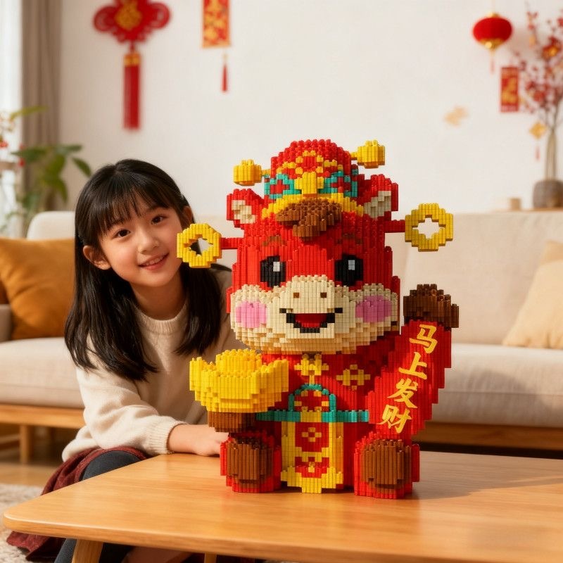 新年预购 巨大65公分马年马上发财字样积木益智拼搭玩具