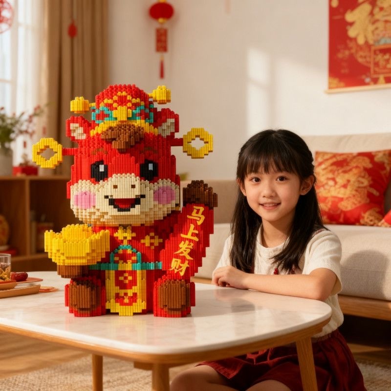 新年预购 巨大65公分马年马上发财字样积木益智拼搭玩具