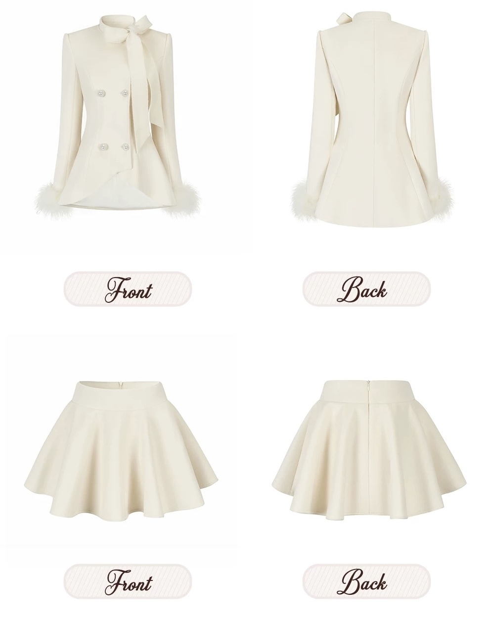 設計師家領口大蝴蝶結雙排釦毛呢外套+散擺裙