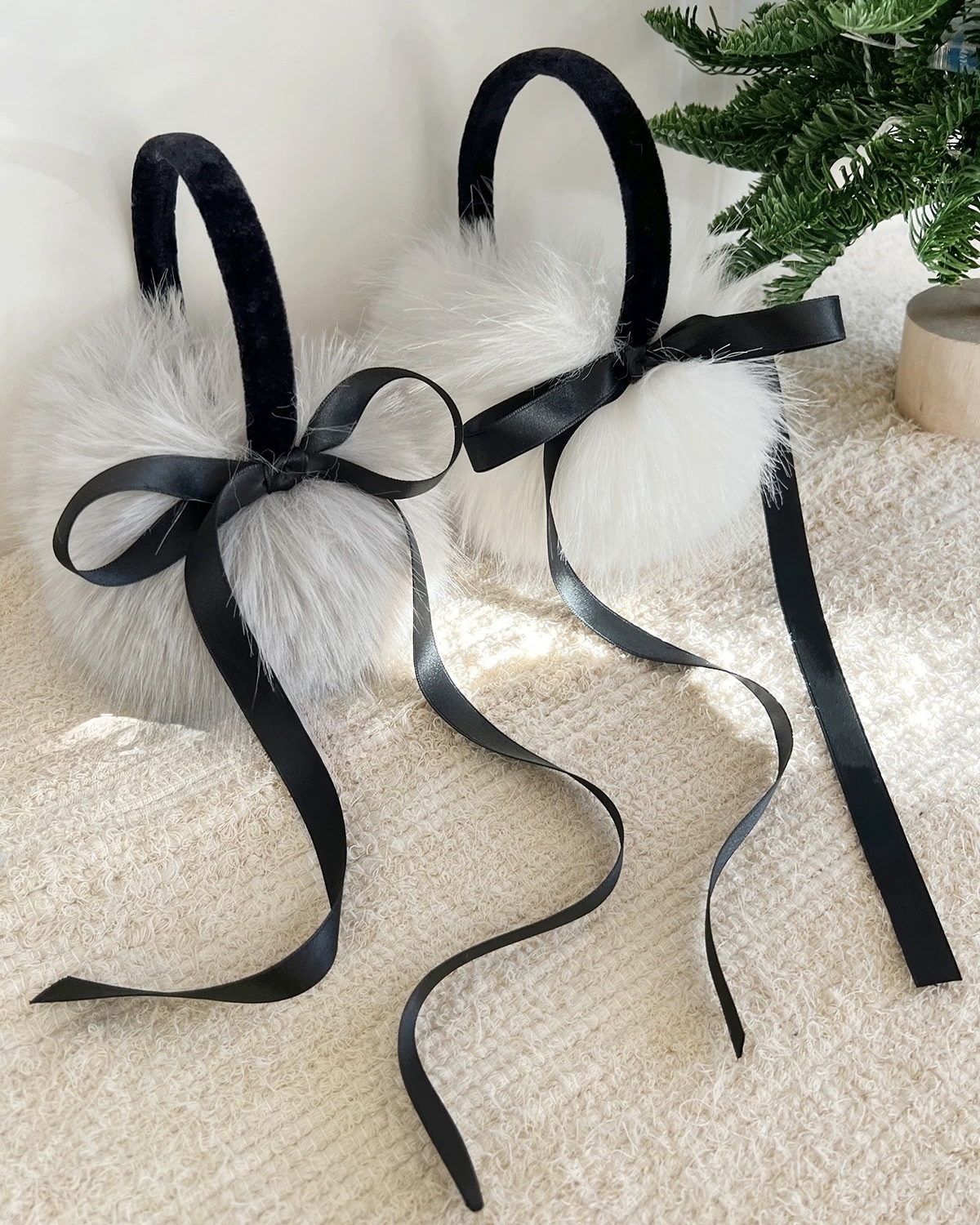 環保皮草單邊綁蝴蝶結耳罩