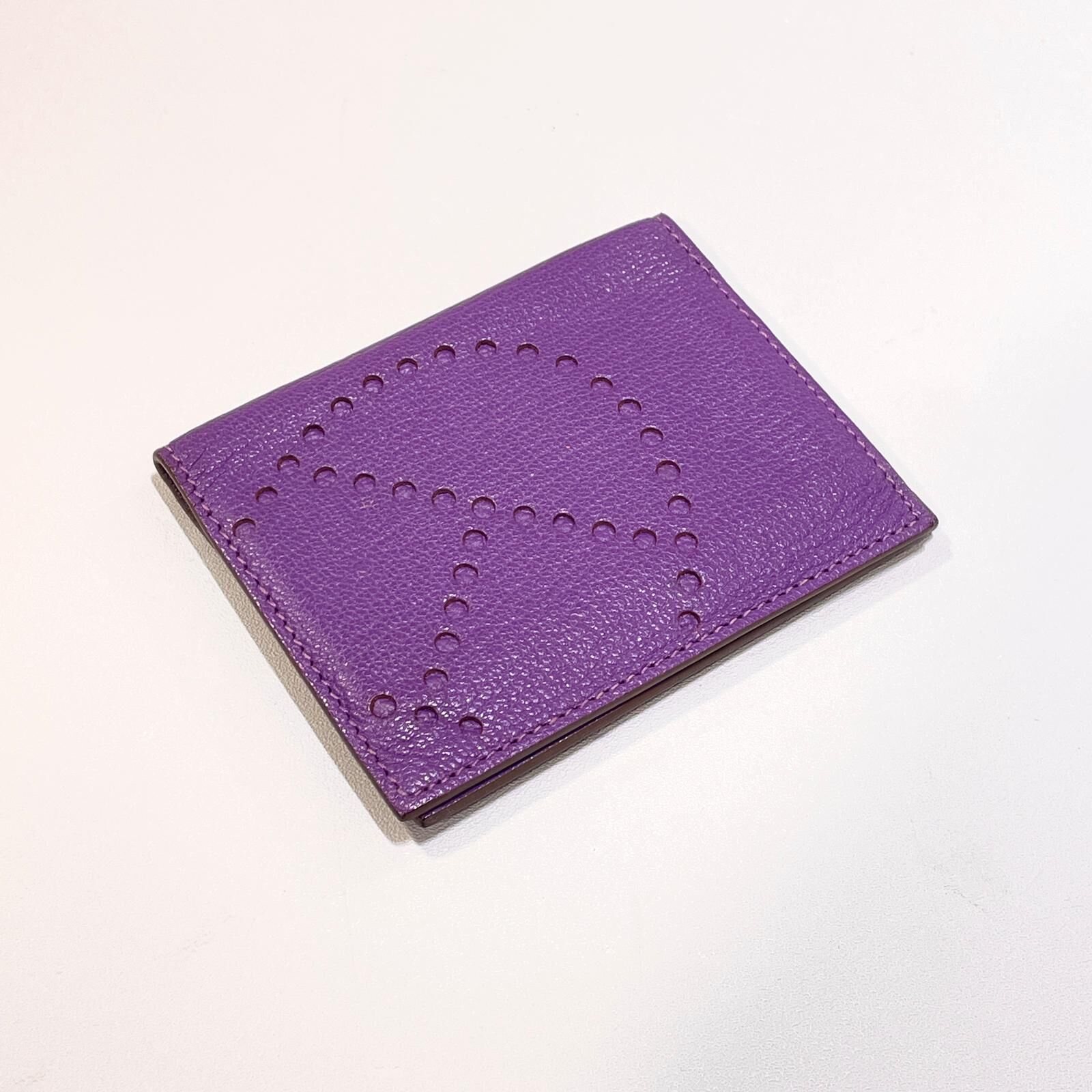 95%NEW二手HERMES Evelyne Card Holder 帕爾馬紫山羊皮 Parme 9P #香榭站正品