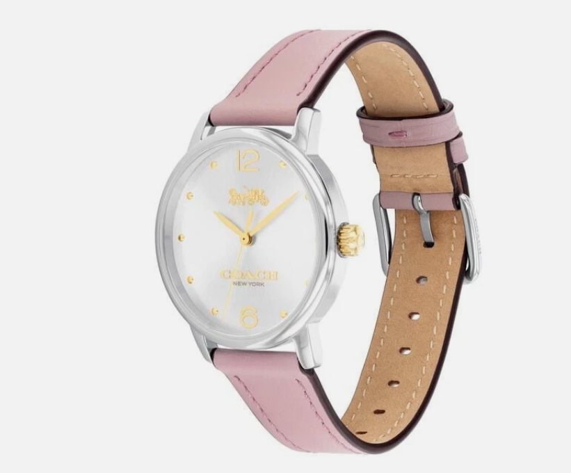 [U] LUXURY WATCH COACH GRAND 14504436 SILVER WHITE LOGO DIAL LEATHER STRAP 36MM WOMEN'S WATCH, 885997607681 (ULW12)