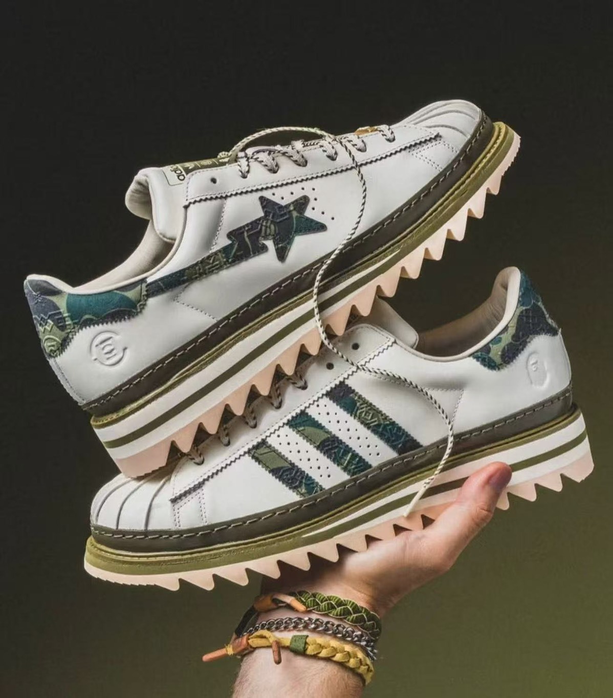 -(A12b)-CLOT X BAPE X ADIDAS SUPERSTAR 三方聯名款 厚底 鋸齒 復古休閒鞋- KJ1473