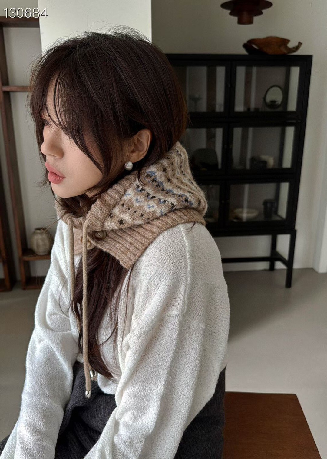 北歐風保暖提花帽圍