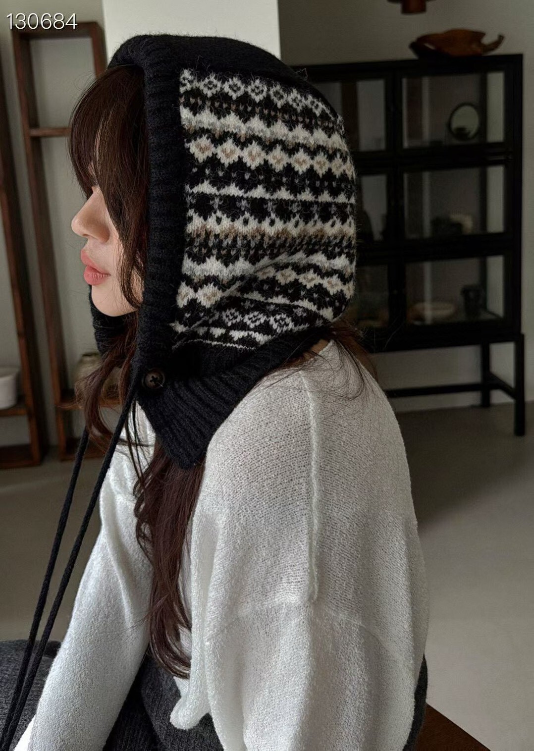 北歐風保暖提花帽圍