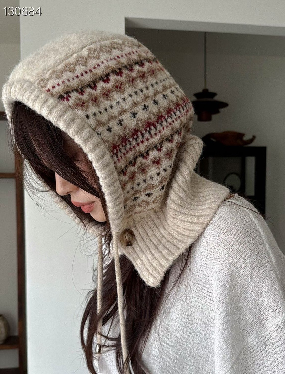 北歐風保暖提花帽圍