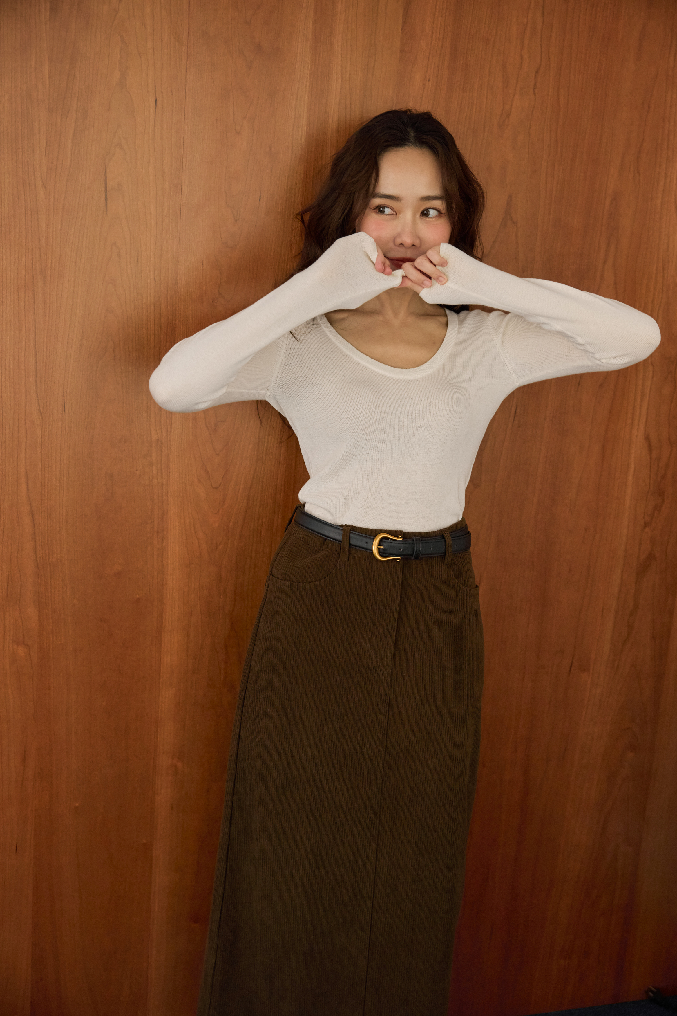 深棕燈芯絨長裙