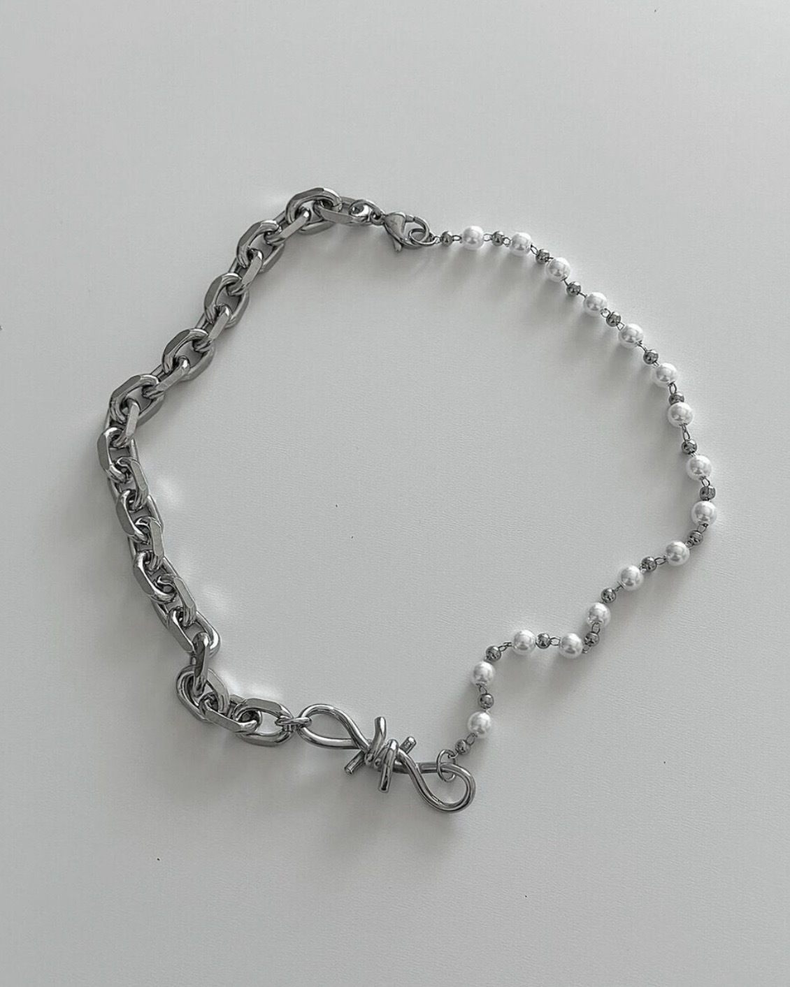 韓國Ofuse Wire Pearl Choker 蝴蝶結 綁結 珍珠 項鍊 鎖骨鍊