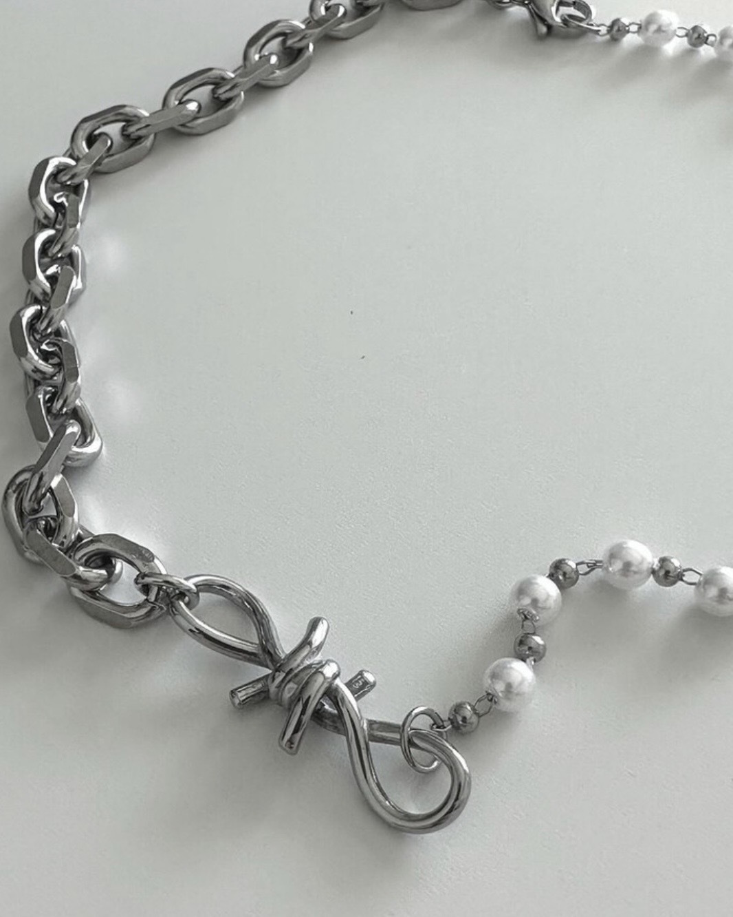 韓國Ofuse Wire Pearl Choker 蝴蝶結 綁結 珍珠 項鍊 鎖骨鍊