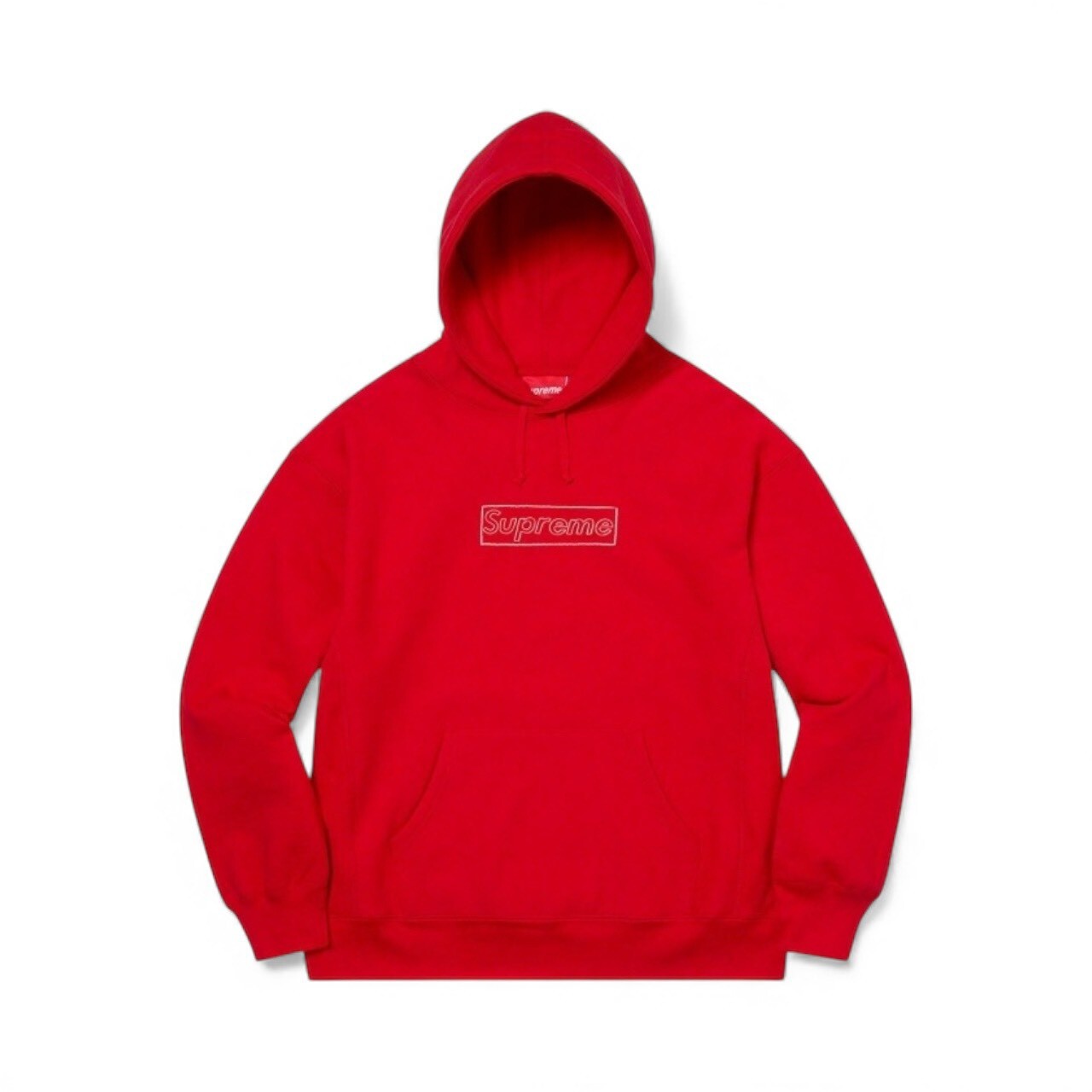 SUPREME SS21 KAWS CHALK LOGO HOODED SWEATSHIRT BLACK / RED SIZE M