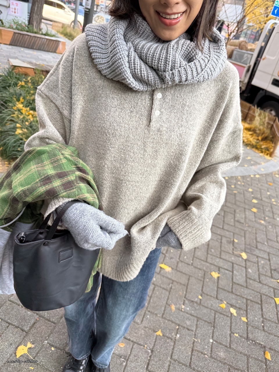 正韓小排釦溫暖毛衣 (杏)