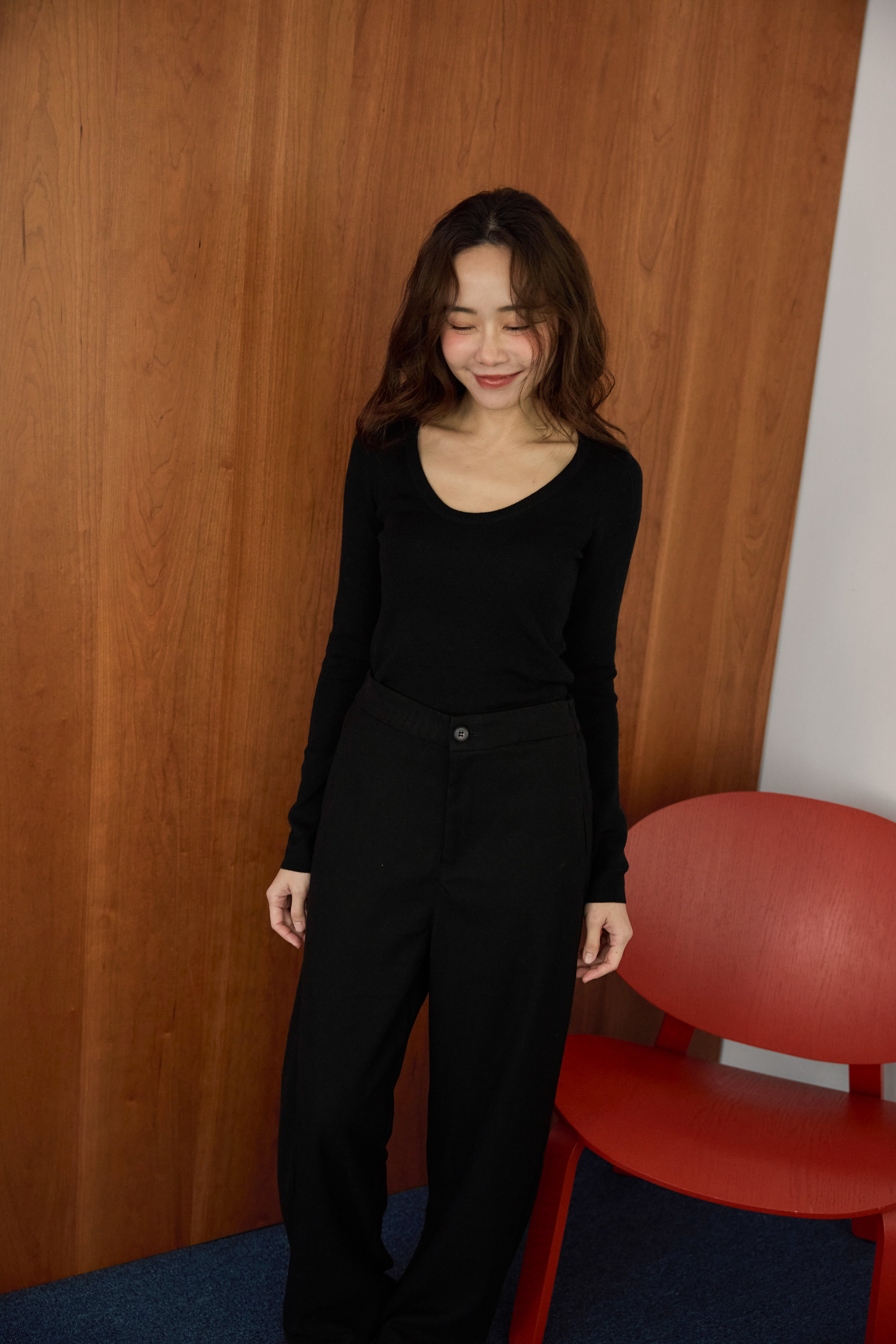 羊毛混紡彎月褲-經典黑