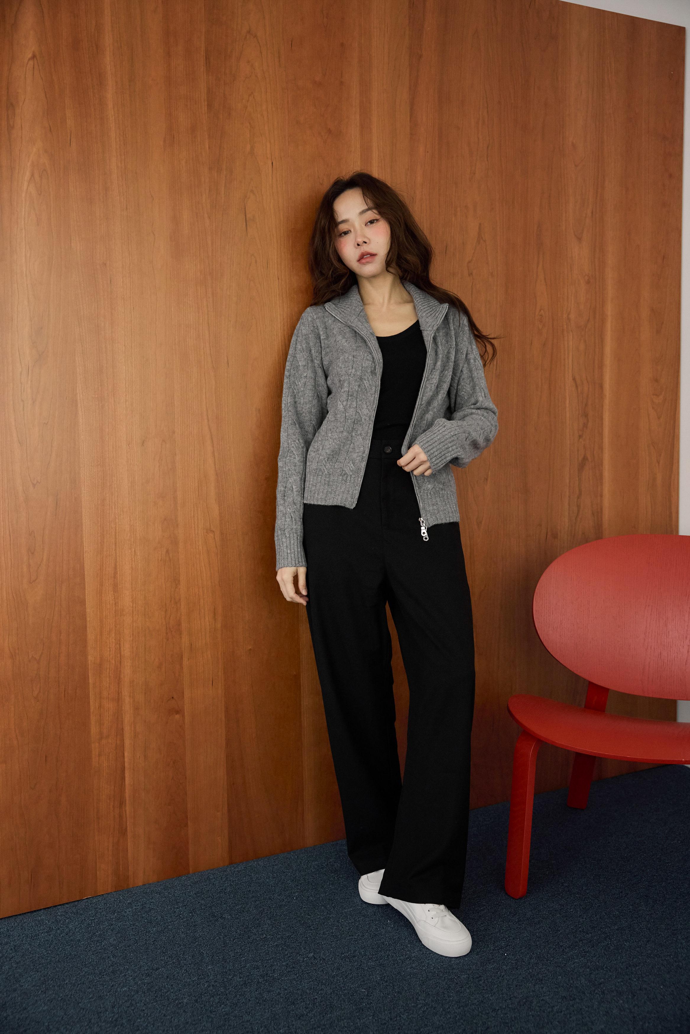 羊毛混紡彎月褲-經典黑