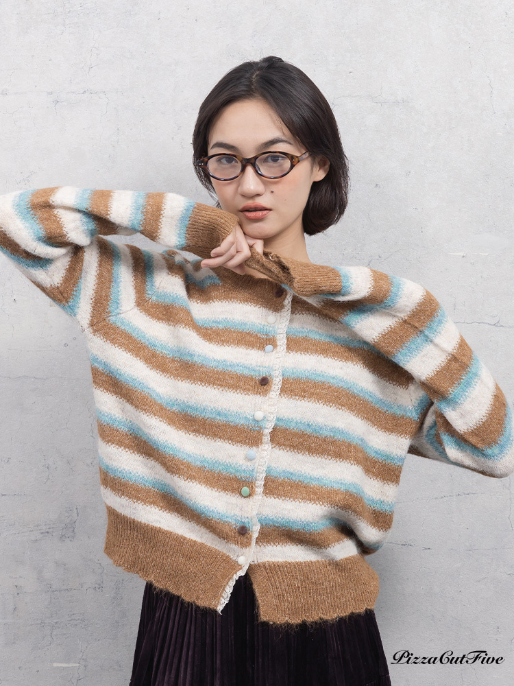 蕾絲滾邊條紋針織外套/上衣 PizzaCutFive PCF253415031