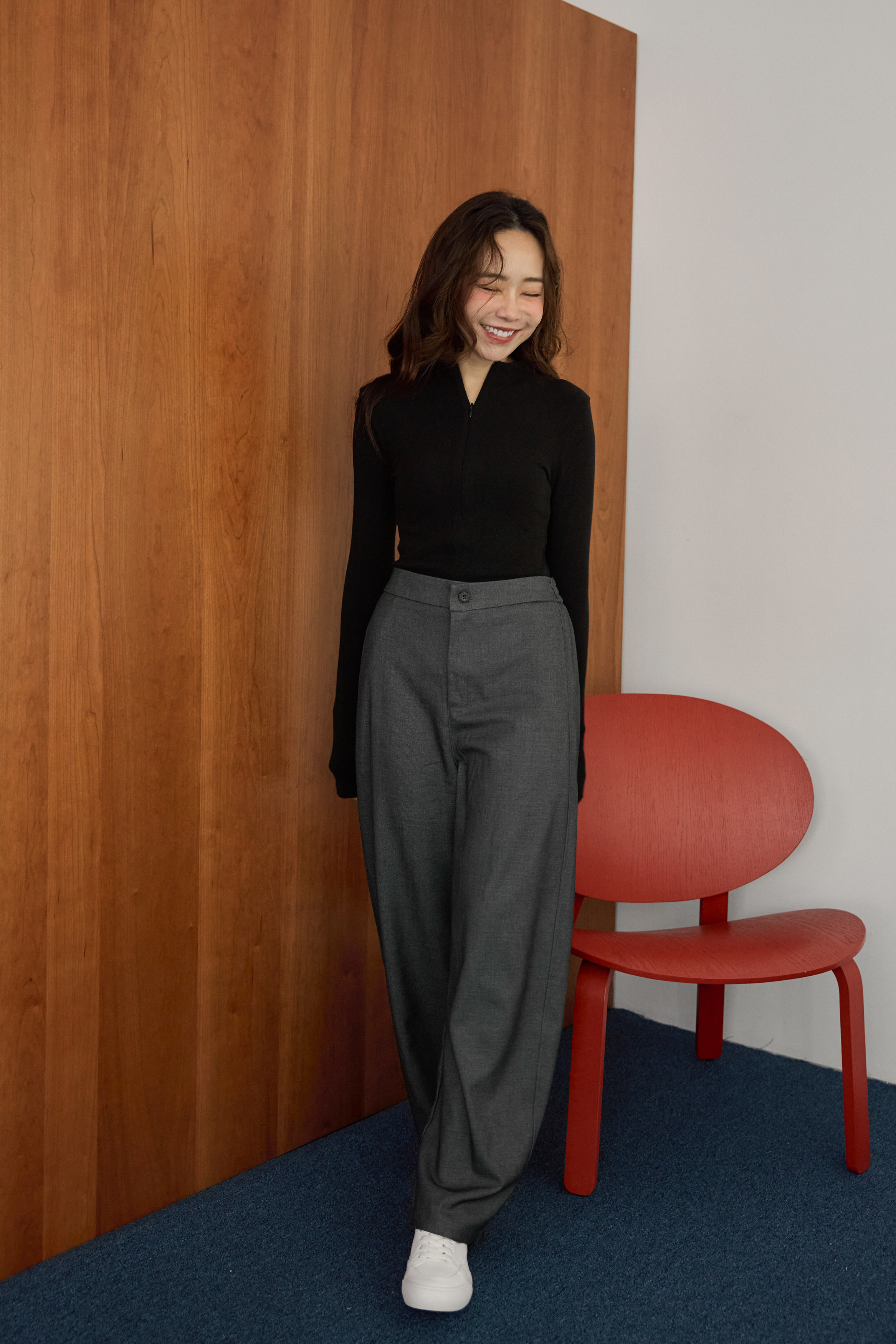 羊毛混紡彎月褲-石墨灰