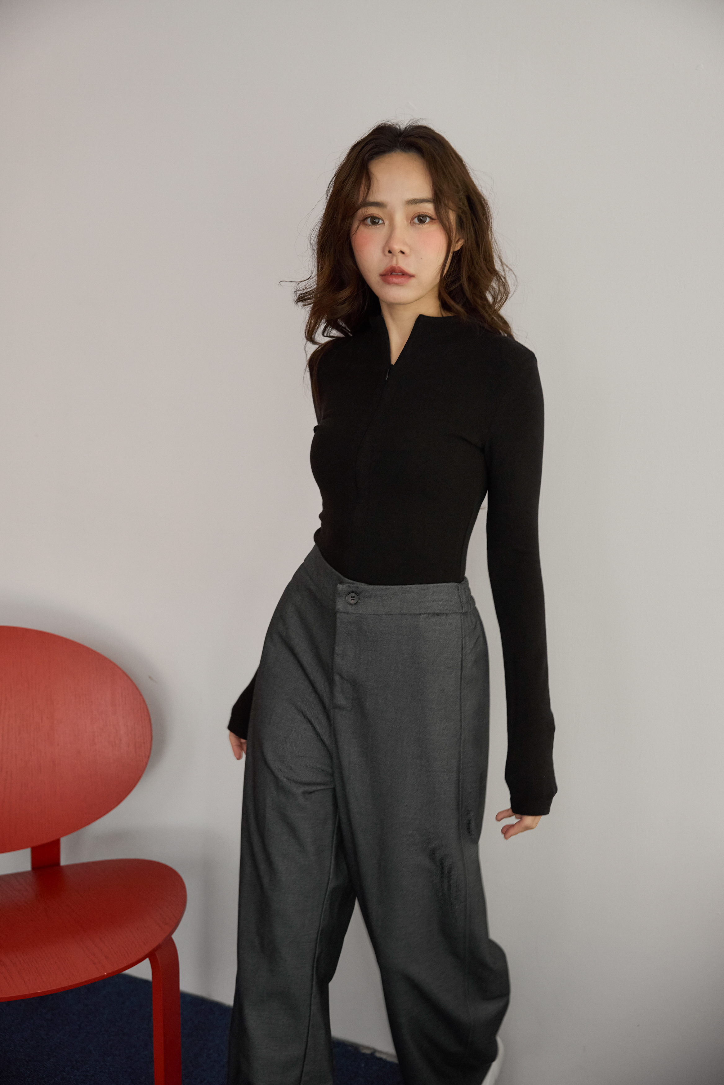 羊毛混紡彎月褲-石墨灰