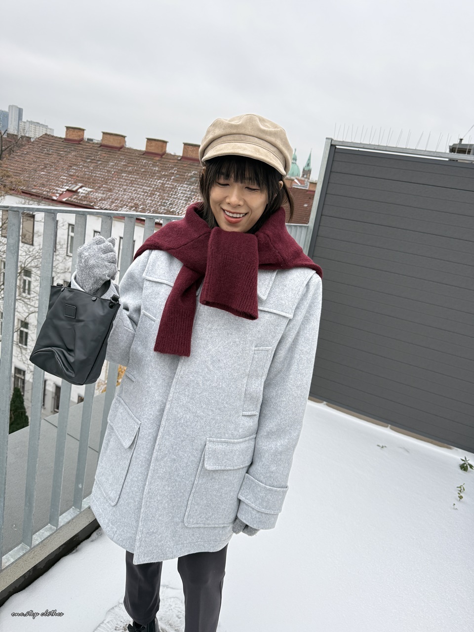 正韓軍裝感挺版口袋毛呢外 (灰)