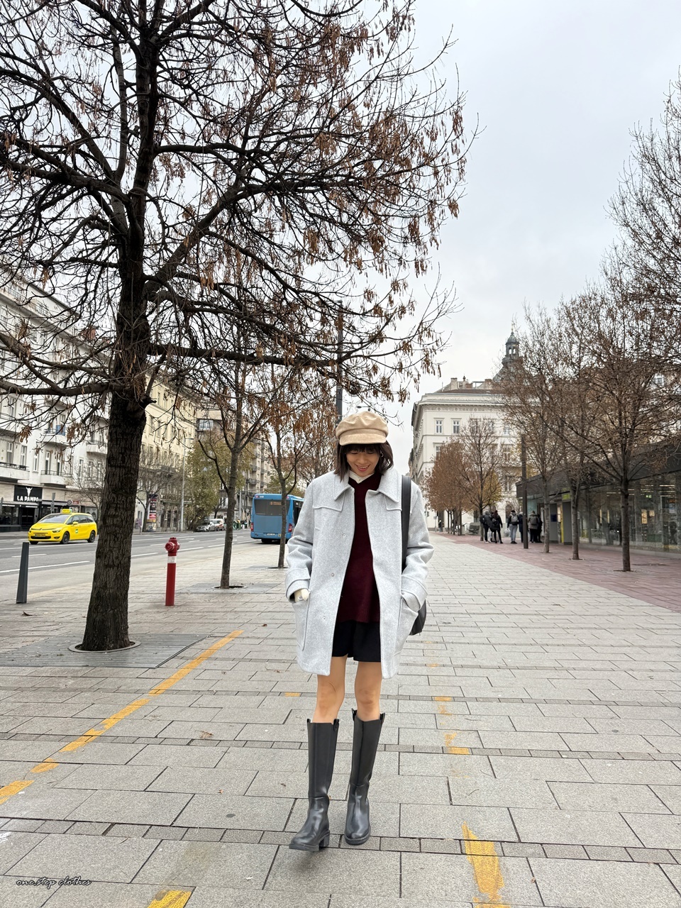 正韓軍裝感挺版口袋毛呢外 (灰)