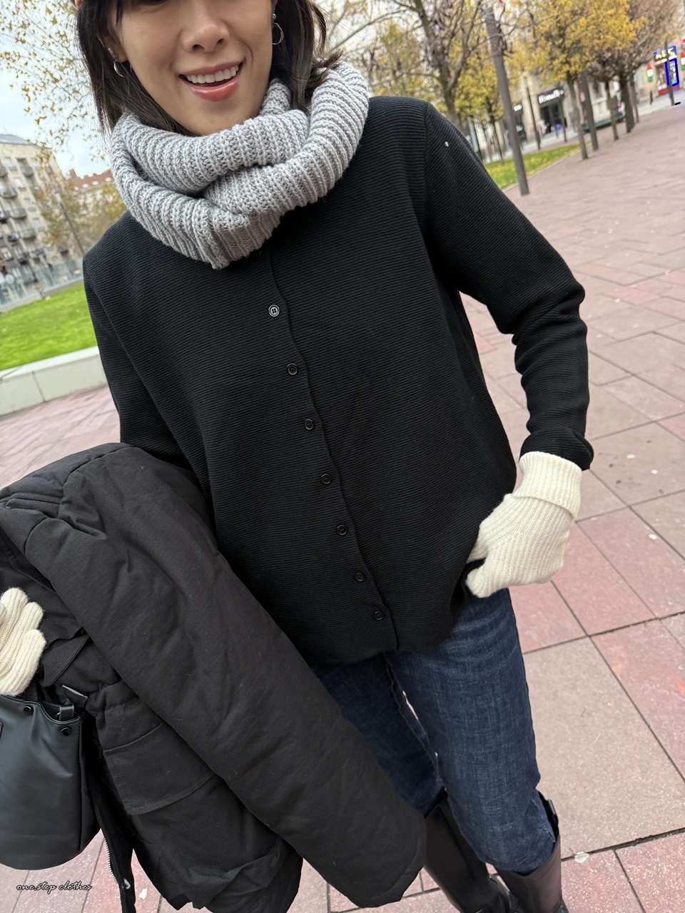 正韓內刷毛針織排釦上衣 (黑)