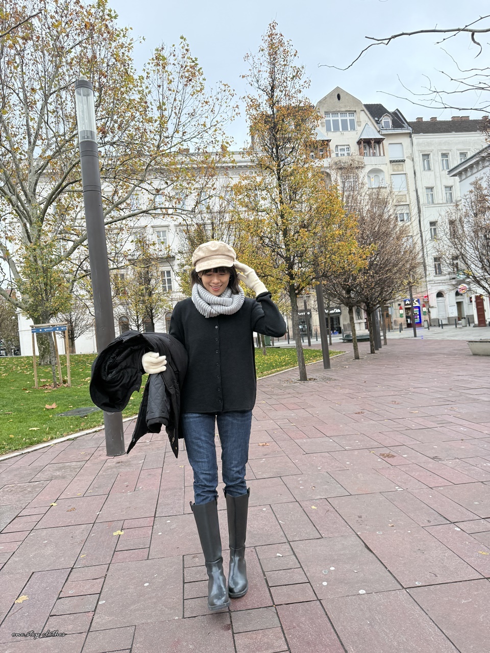 正韓內刷毛針織排釦上衣 (黑)