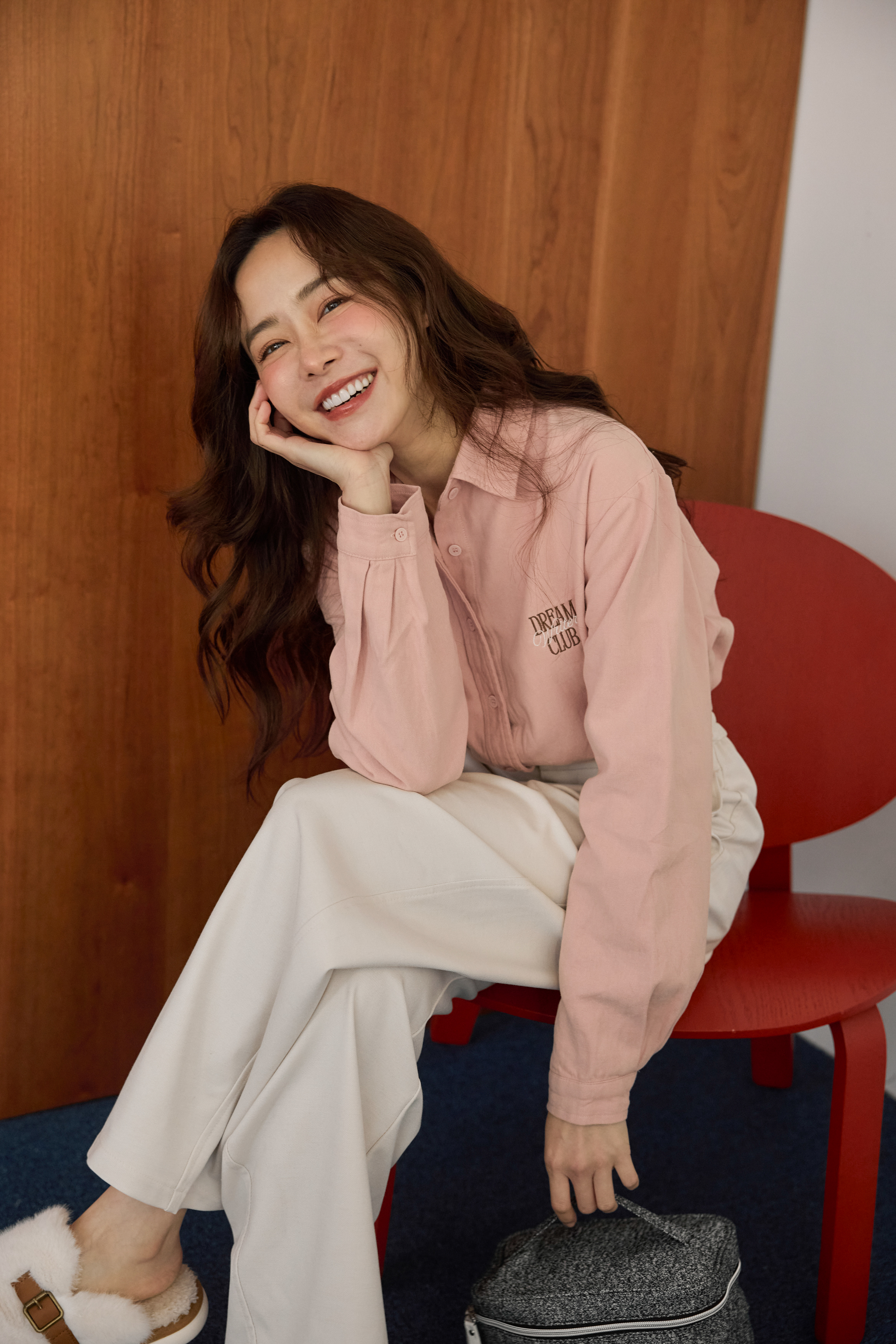 羊毛混紡彎月褲-暖杏白