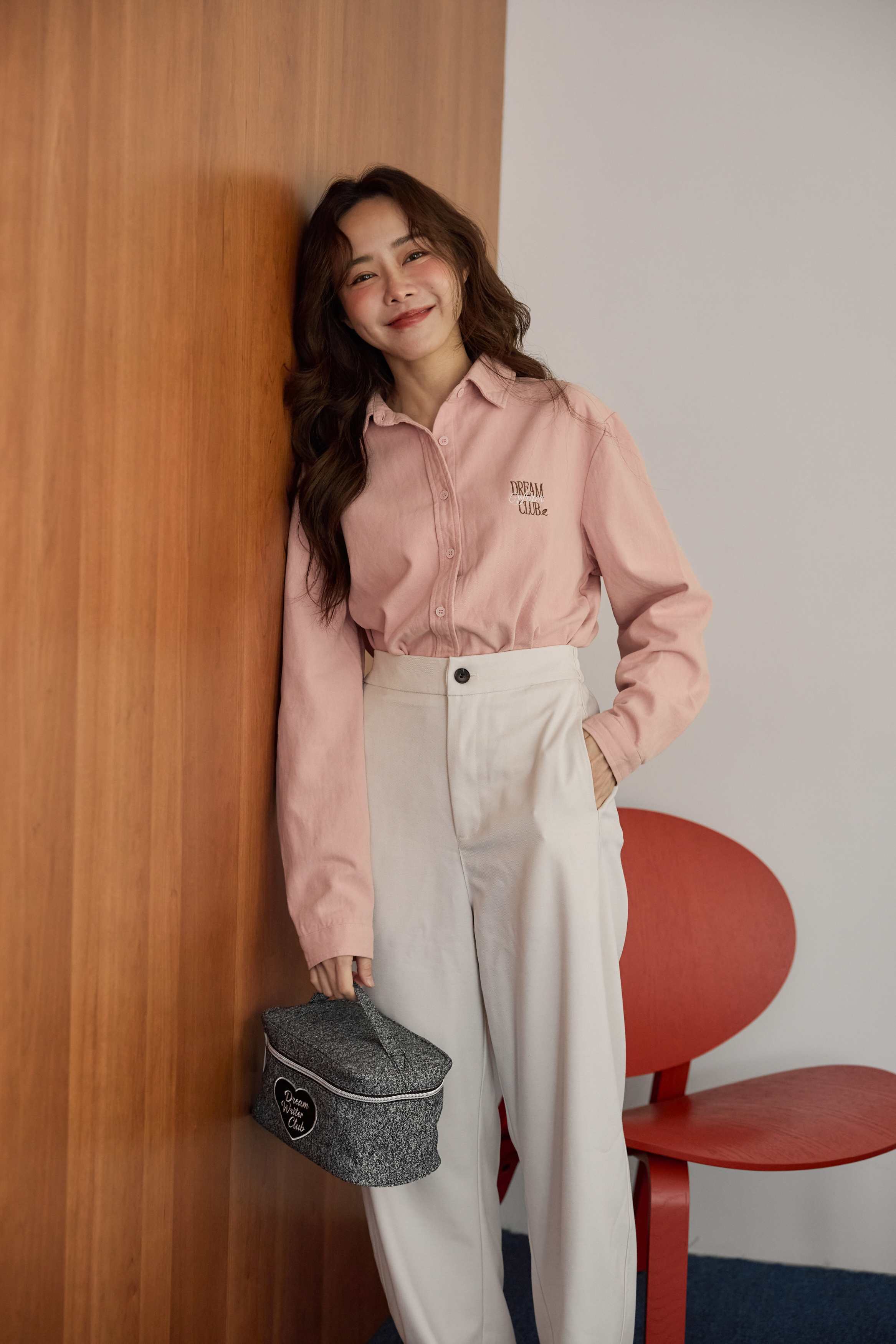 羊毛混紡彎月褲-暖杏白