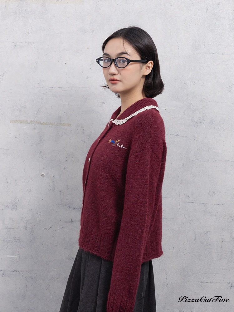 蕾絲領邊剌繡針織外套 PizzaCutFive PCF253415053