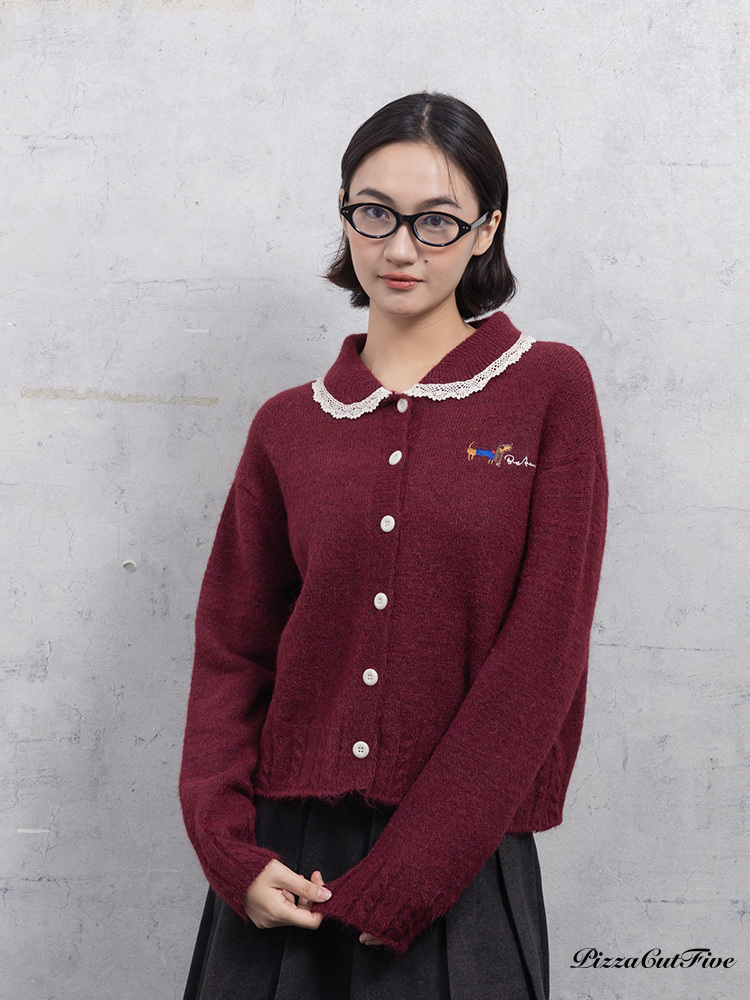 蕾絲領邊剌繡針織外套 PizzaCutFive PCF253415053