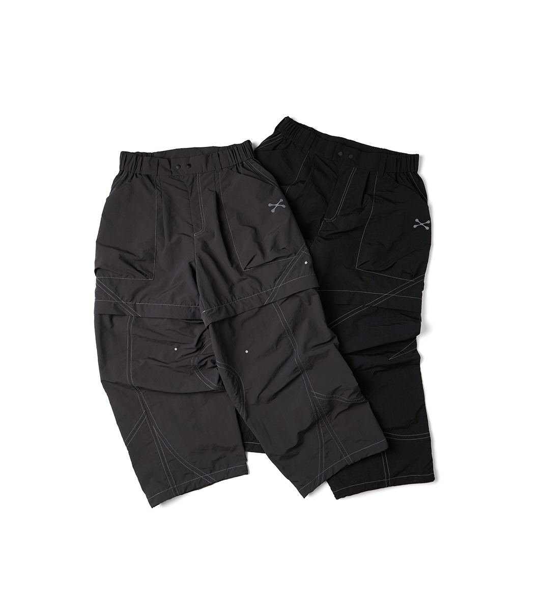 nozzle quiz®｜Stitch Split Wide Pants (Black/Iron)
