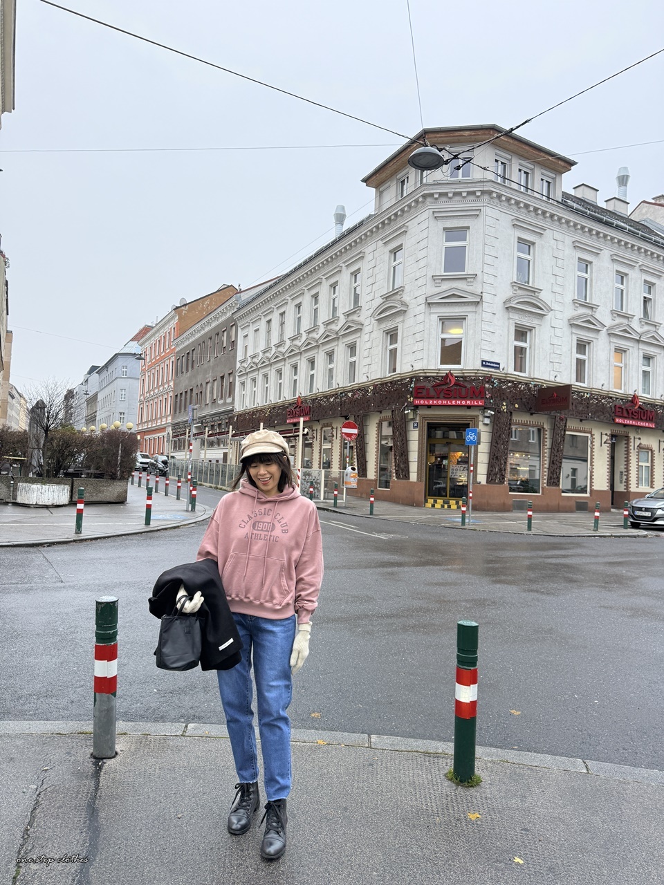 正韓玫瑰霧粉休閒刷毛帽T