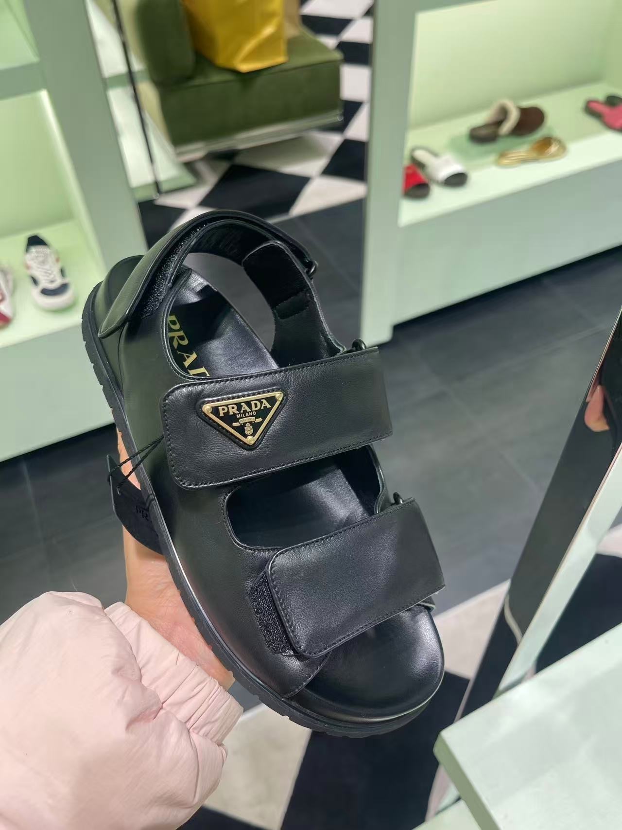 Prada Nappa Sandals black and white 1X894N [Limited Time Offer]