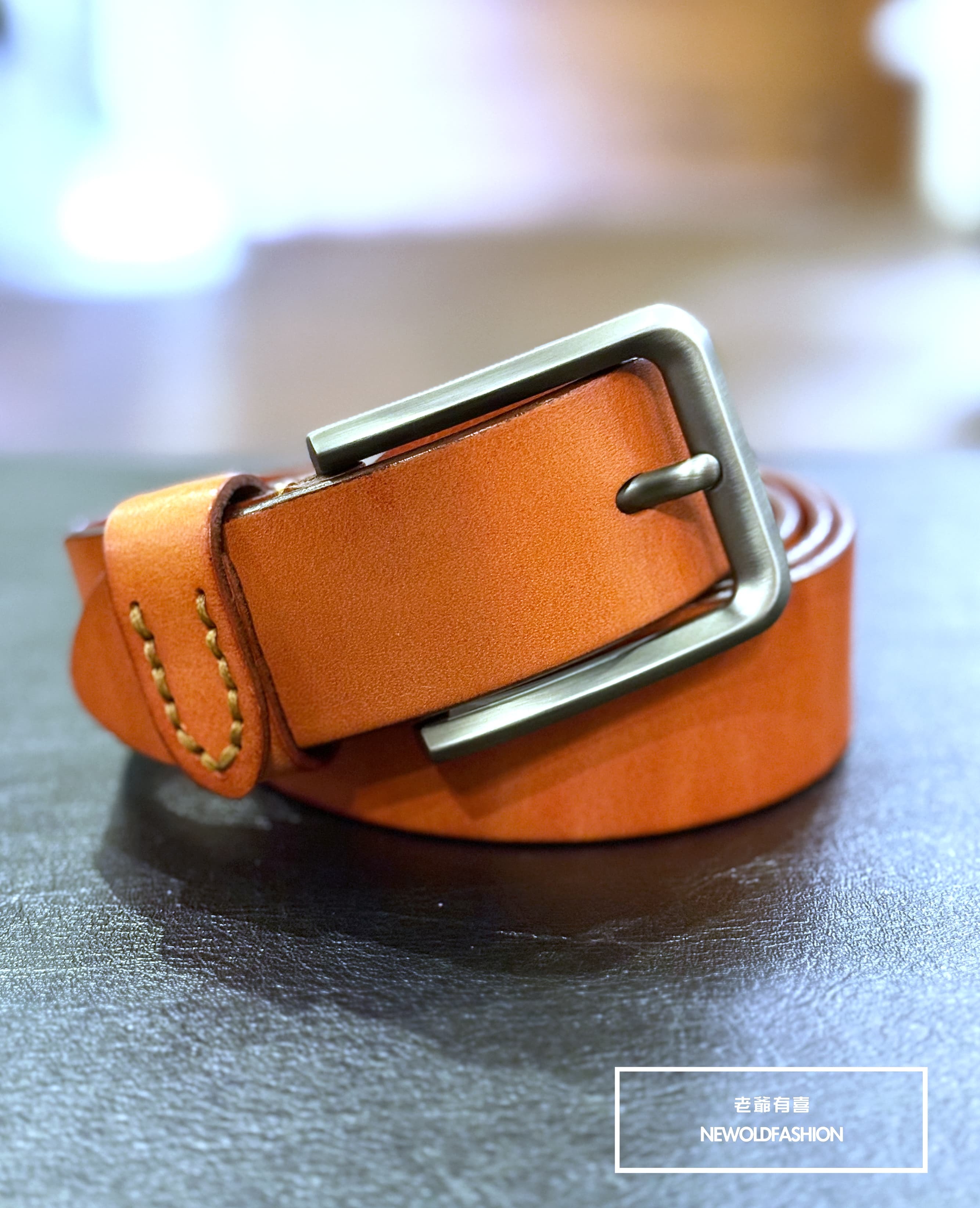 『新品上市』重磅原色仿舊車線頭層牛皮皮帶(NOF2511N415)-咖啡