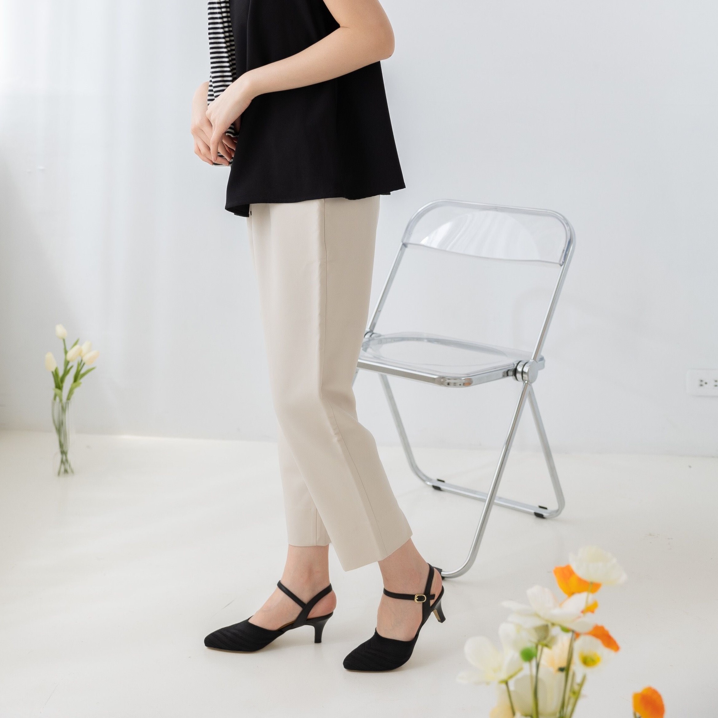 成熟高雅．尖頭針織高跟涼鞋 - 黑色