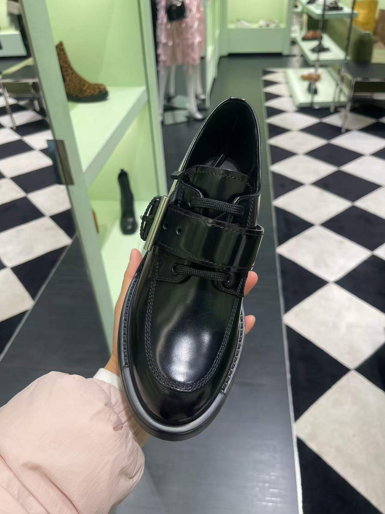 Prada Brushed Leather Lace-Up Shoes Loafers Black 1E590N [Limited Time Offer]