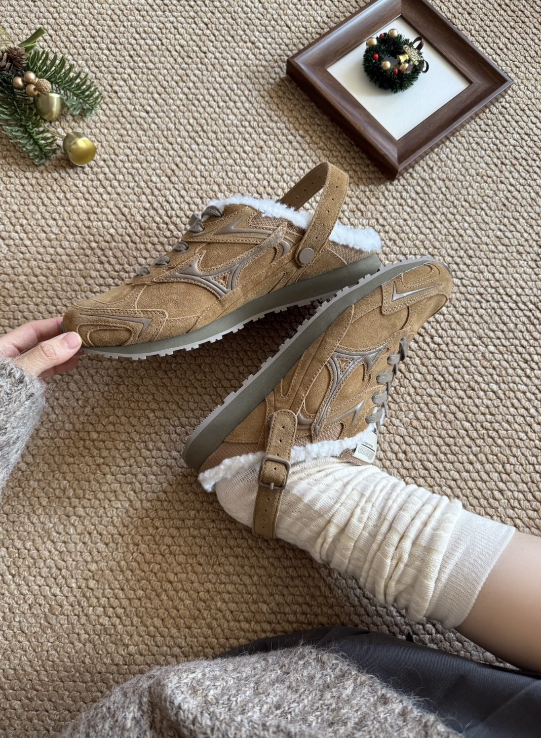 MIZUNO LG 60S SLIPPER 焦糖棕 絨毛 勃肯鞋 D1GH252503