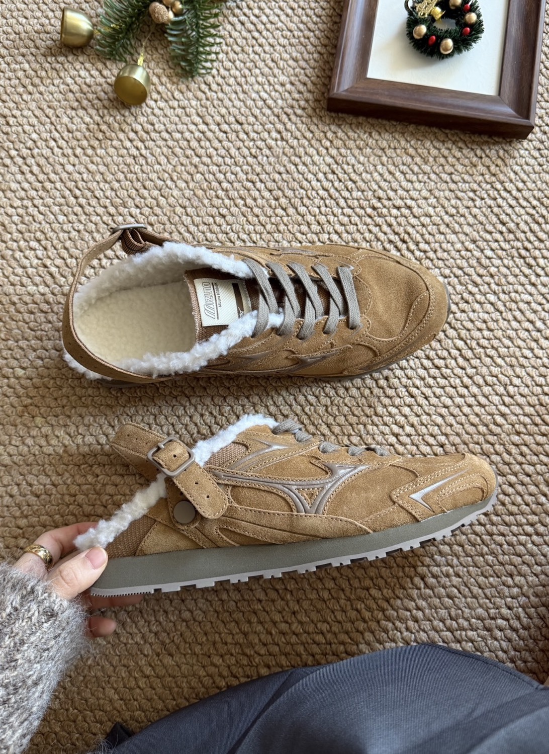 MIZUNO LG 60S SLIPPER 焦糖棕 絨毛 勃肯鞋 D1GH252503