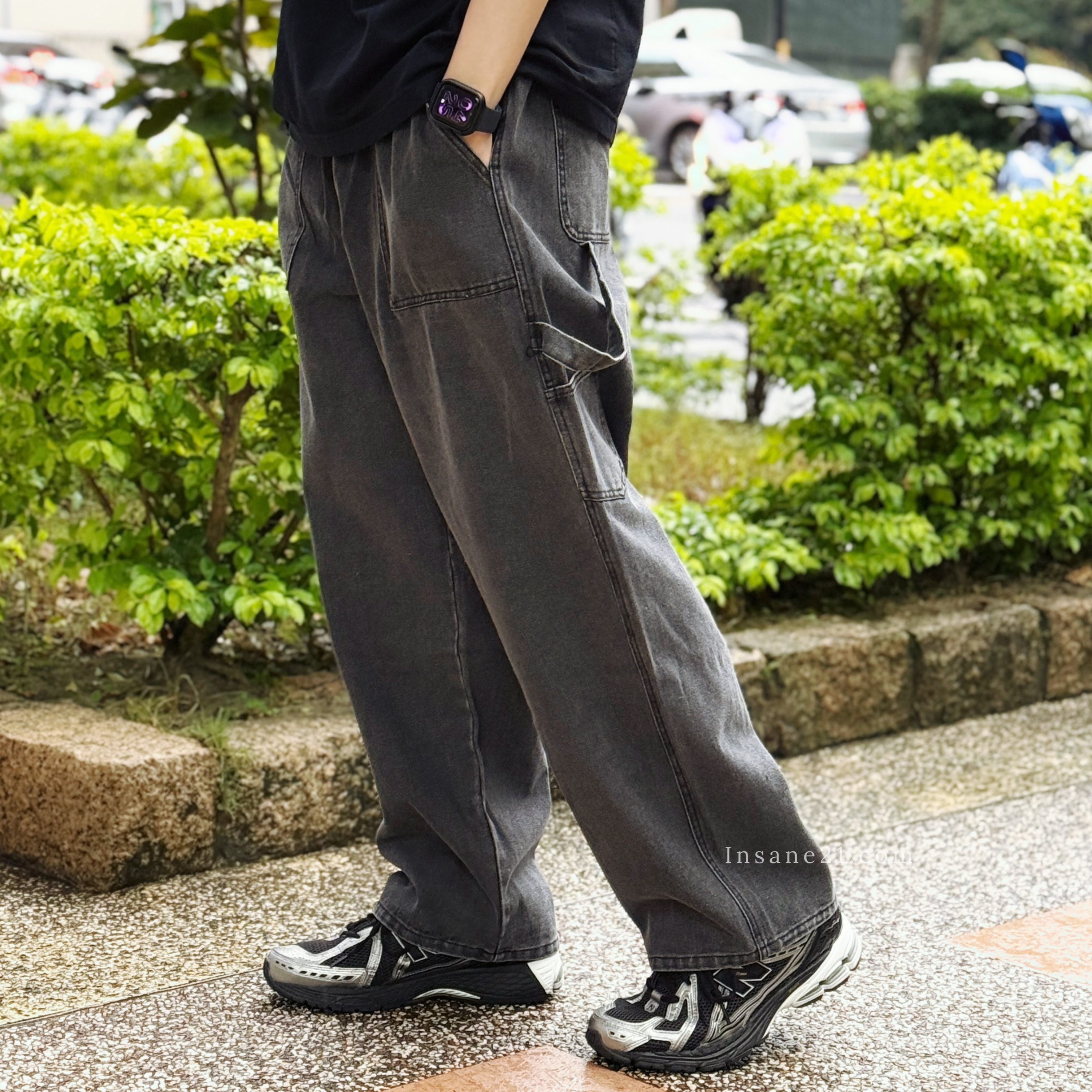 抽繩 口袋 刷色 畫家 工裝長褲 寬褲 街頭 男女同款 兩色