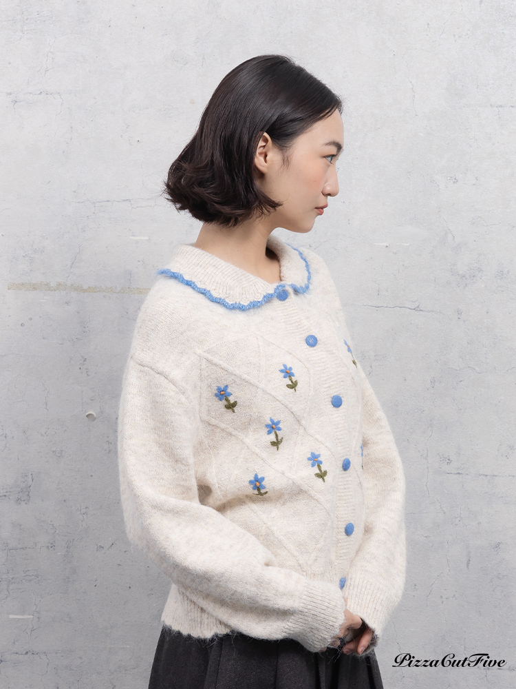 翻領小花剌繡針織外套 PizzaCutFive PCF253415056