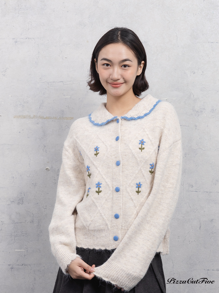 翻領小花剌繡針織外套 PizzaCutFive PCF253415056