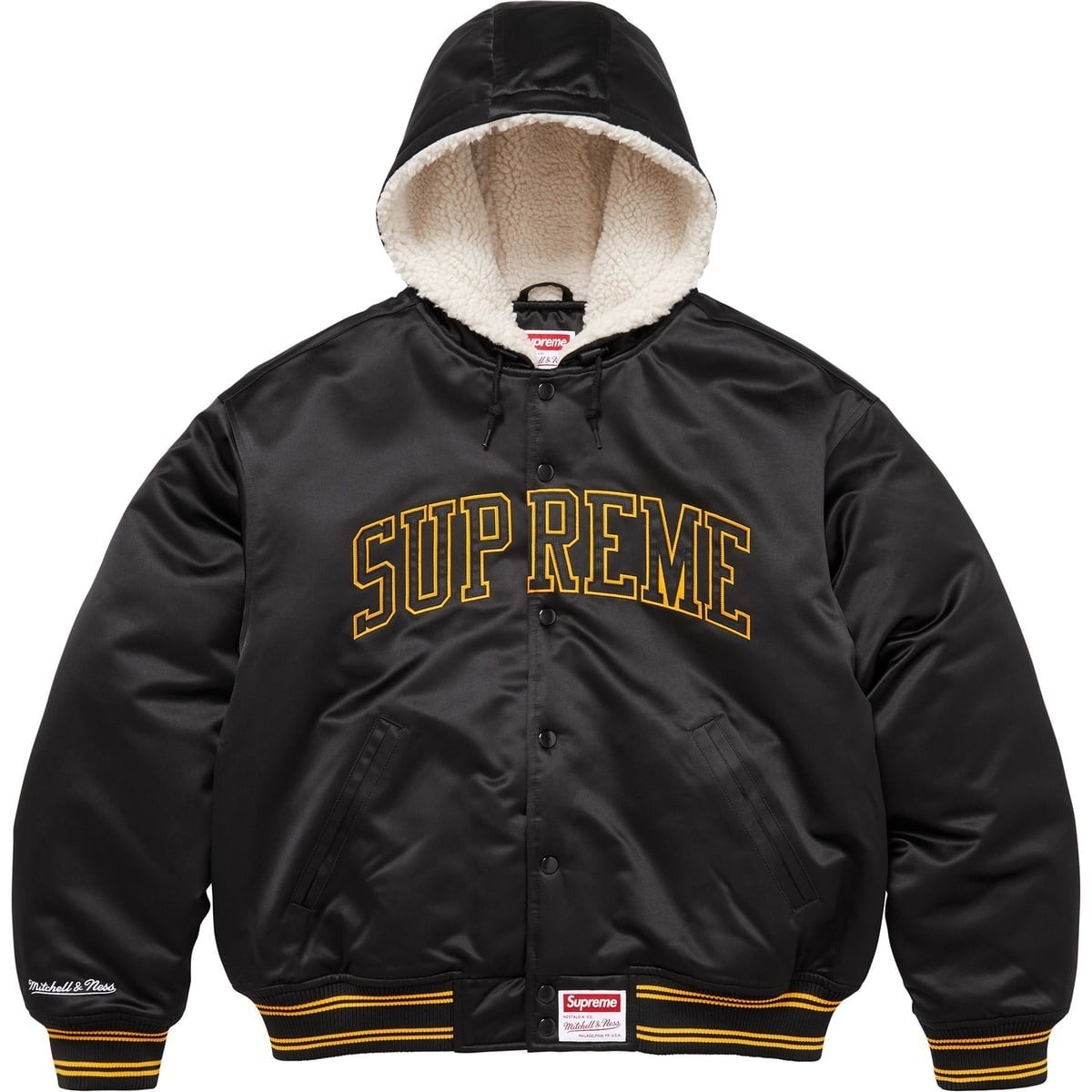 2025AW Supreme Mitchell & Ness Lined Hooded Satin Varsity Jacket 聯名 連帽 刷毛 LOGO 外套 夾克 現貨