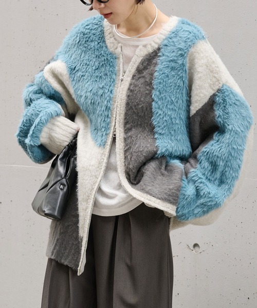 日本🇯🇵連線 MONO-MART 2WAY色塊混紡雙拉鍊針織開襟衫 寬鬆 蓬鬆感 雙拉鍊 針織 針織衫 開襟衫 4色(任買兩件711免運)/預購