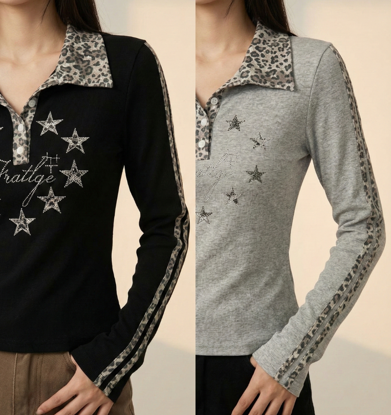 豹紋領星星衫