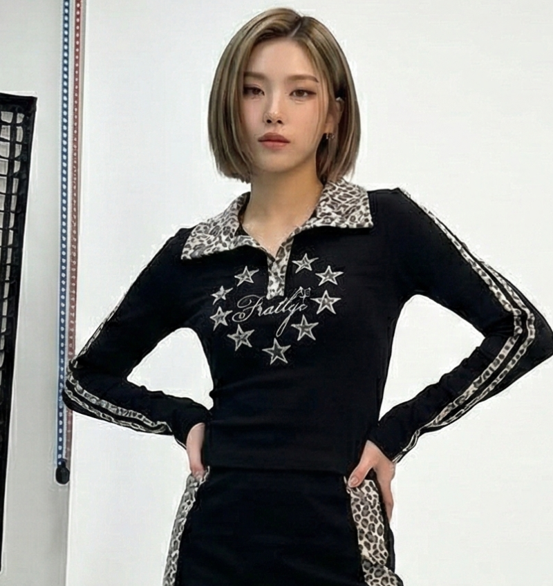 豹紋領星星衫