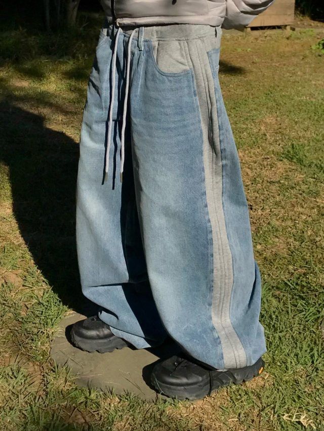 洗水拼布鬆身牛仔褲 LEGIT-075P