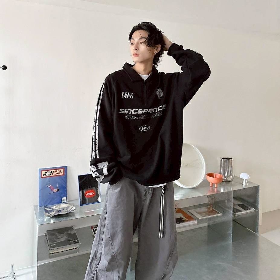 斑駁字體拉鍊POLO衫 81107