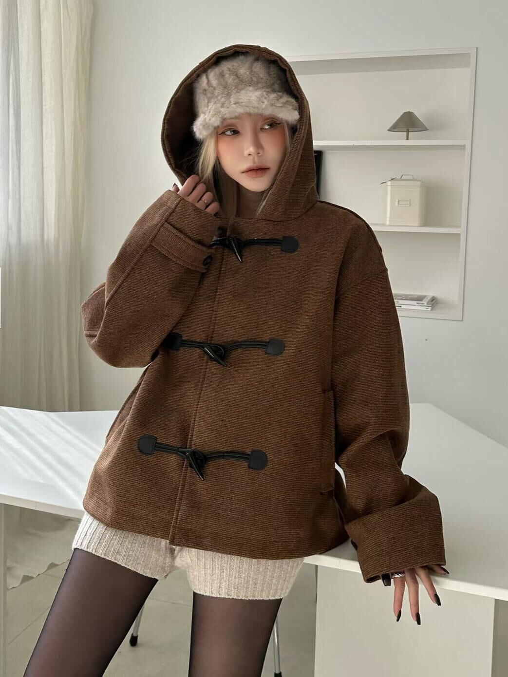 暗格紋連帽開胸外套 BALLOW-024JK