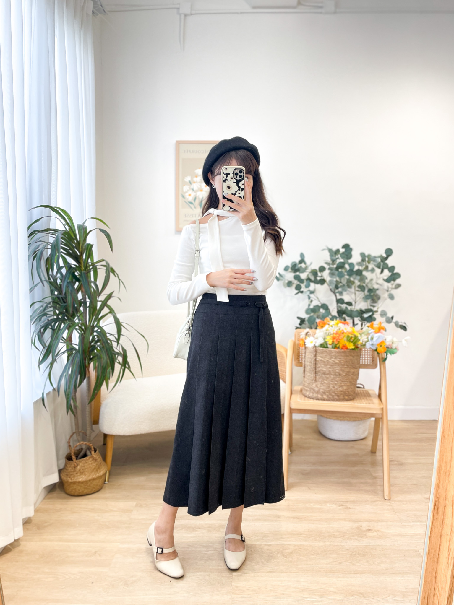 SK589 Havana Brown Pleated Long Skirt